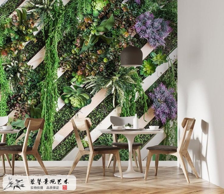 餐厅背景植物墙_用餐区背景形象墙